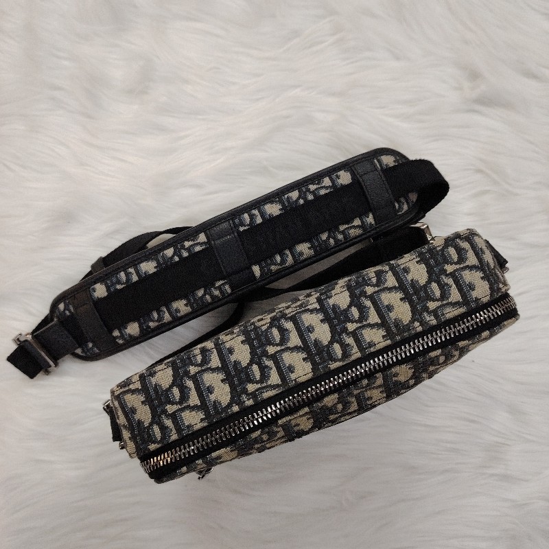 Dior Safari 米色拼藍色 老花 塗層帆布拼牛皮 銀標 信使包-6