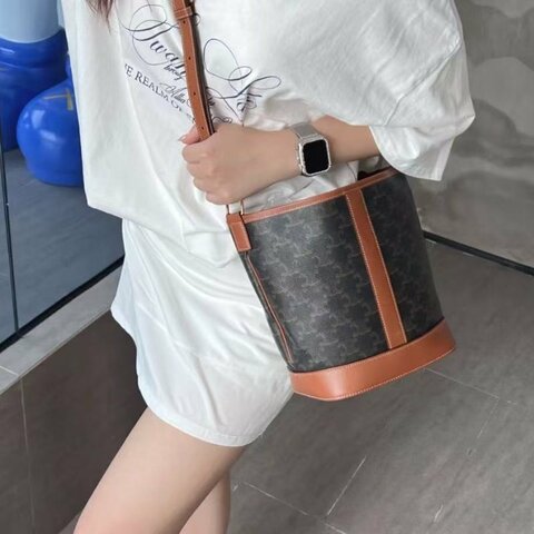 CELINE TRIOMPHE 經典老花帆布拚小牛皮 斜背包 小號 18*13*23 99新配件防塵袋盒子