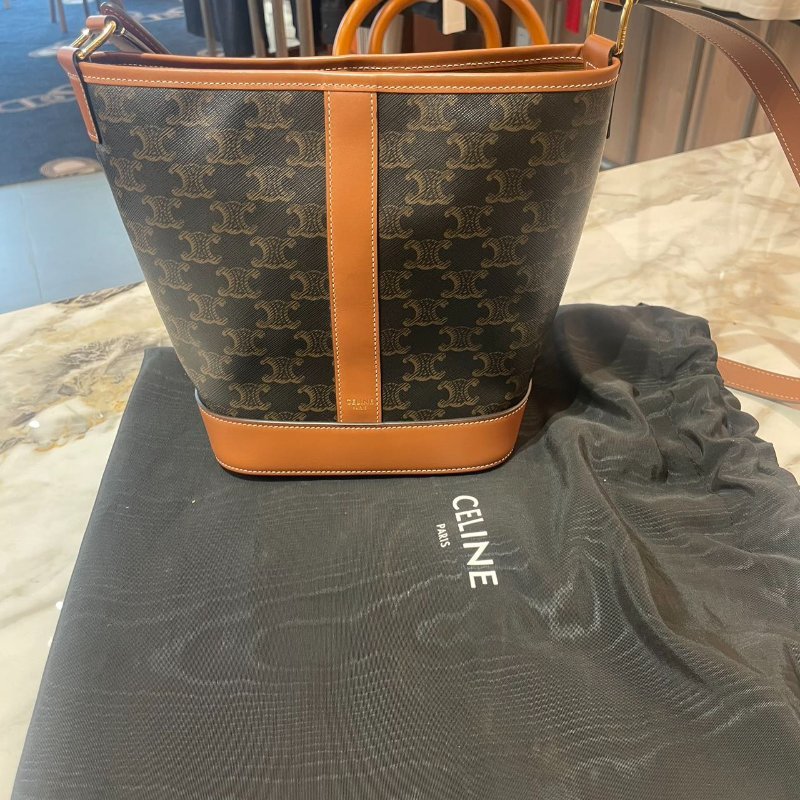 CELINE TRIOMPHE 經典老花帆布拚小牛皮 斜背包 小號 18*13*23 99新配件防塵袋盒子-1