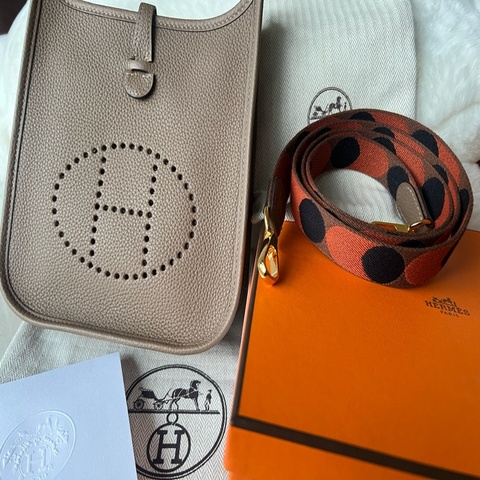 Hermès mini evenly大象灰金釦