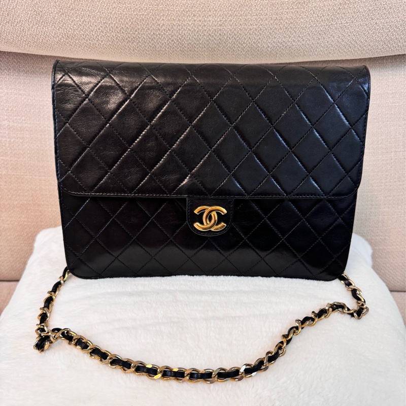 老香Chanel 黑金羊皮cf25 Vintage 有購證 原廠防塵袋-10