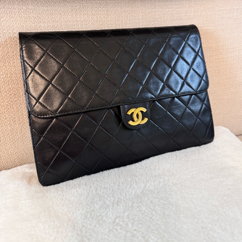 老香Chanel 黑金羊皮cf25 Vintage 有購證 原廠防塵袋-11