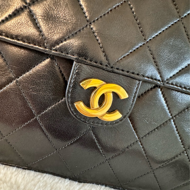 老香Chanel 黑金羊皮cf25 Vintage 有購證 原廠防塵袋-22