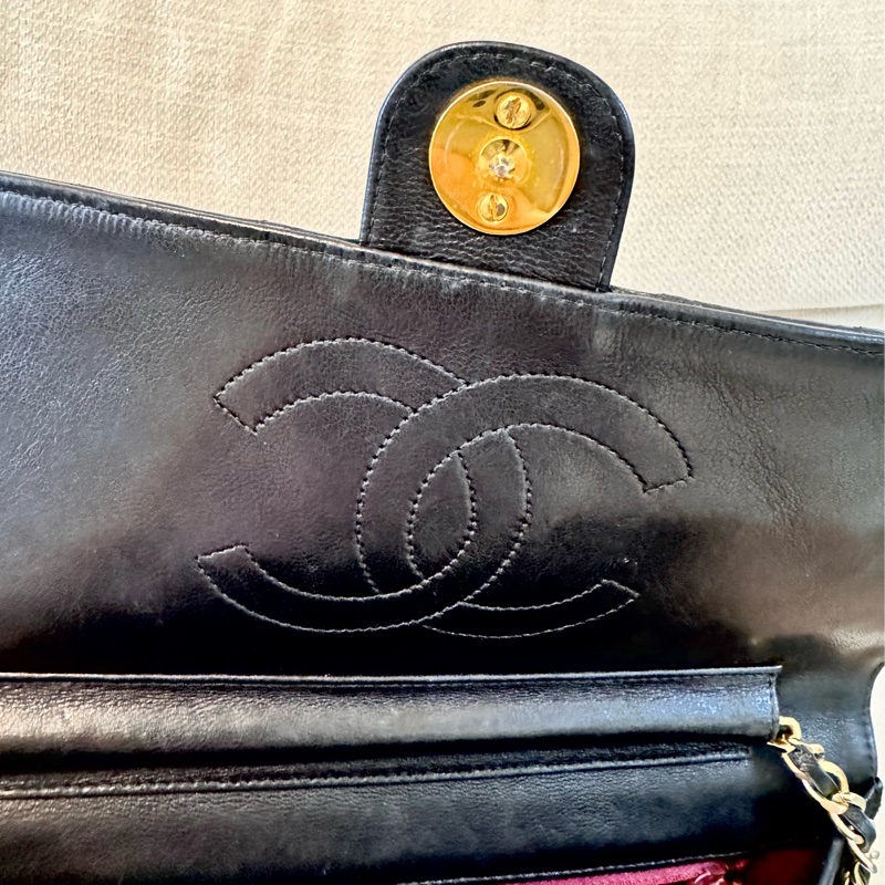老香Chanel 黑金羊皮cf25 Vintage 有購證 原廠防塵袋-23