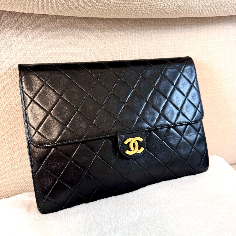 老香Chanel 黑金羊皮cf25 Vintage 有購證 原廠防塵袋-0