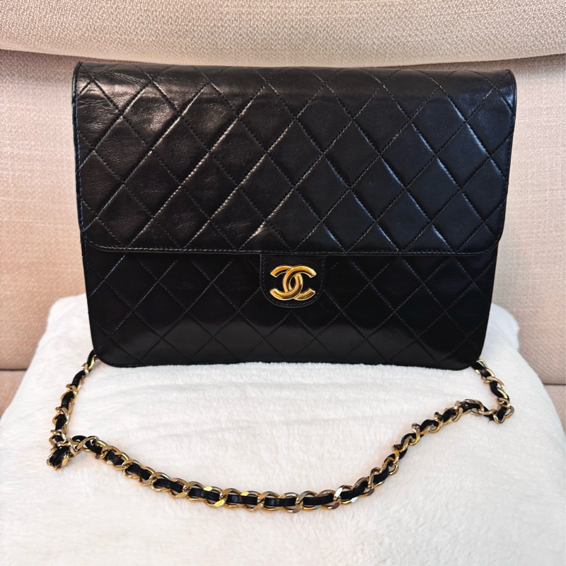 老香Chanel 黑金羊皮cf25 Vintage 有購證 原廠防塵袋-2