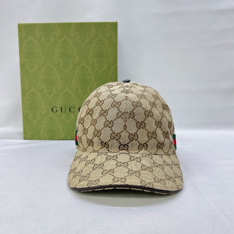 GUCCI GG帆布織帶老花棒球帽-0