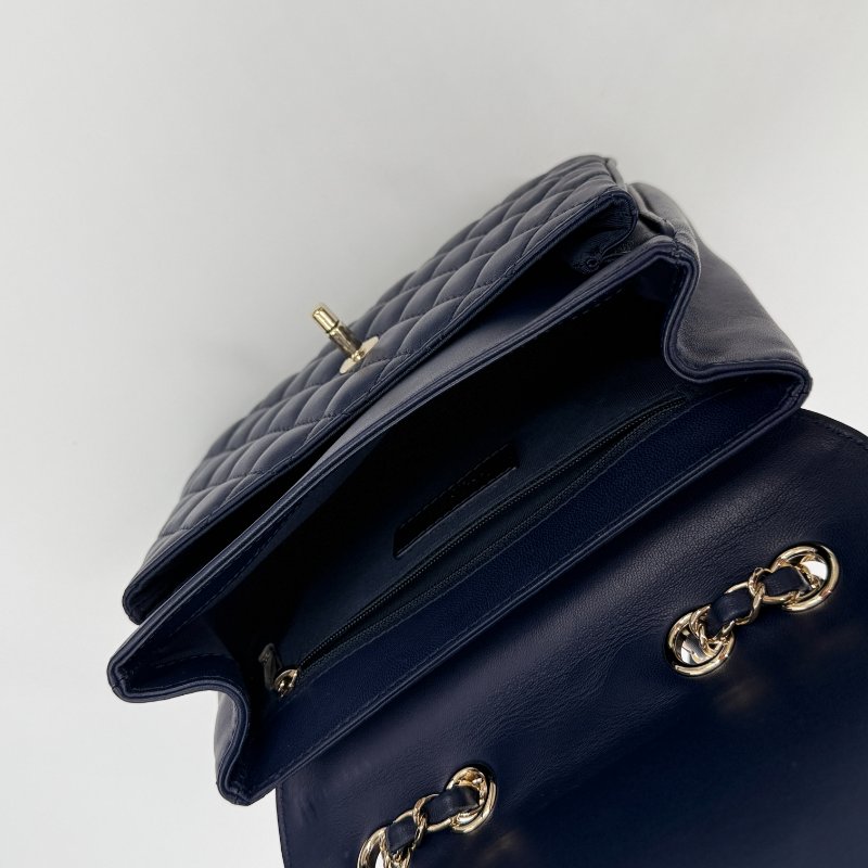 CHANEL 香奈兒 深藍色 羊皮 小方包 郵差包 鏈條包-7