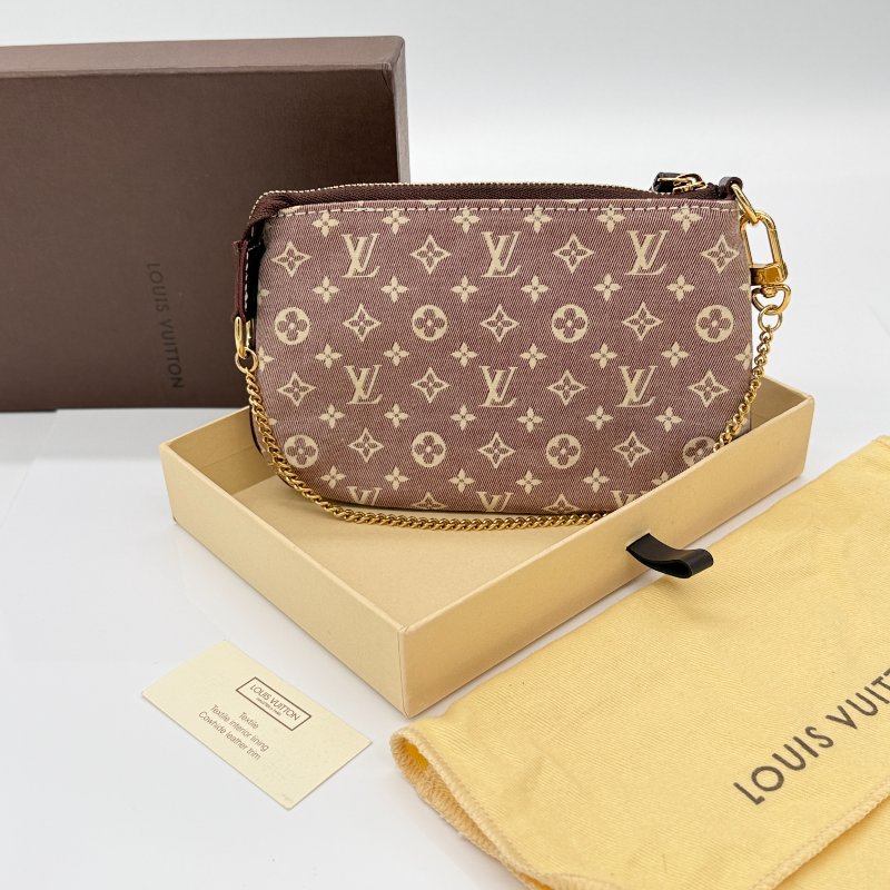 LOUIS VUITTON 路易威登 樹莓粉色 經典花紋 牛仔布 迷你麻將包 手拿包 鏈條包-0