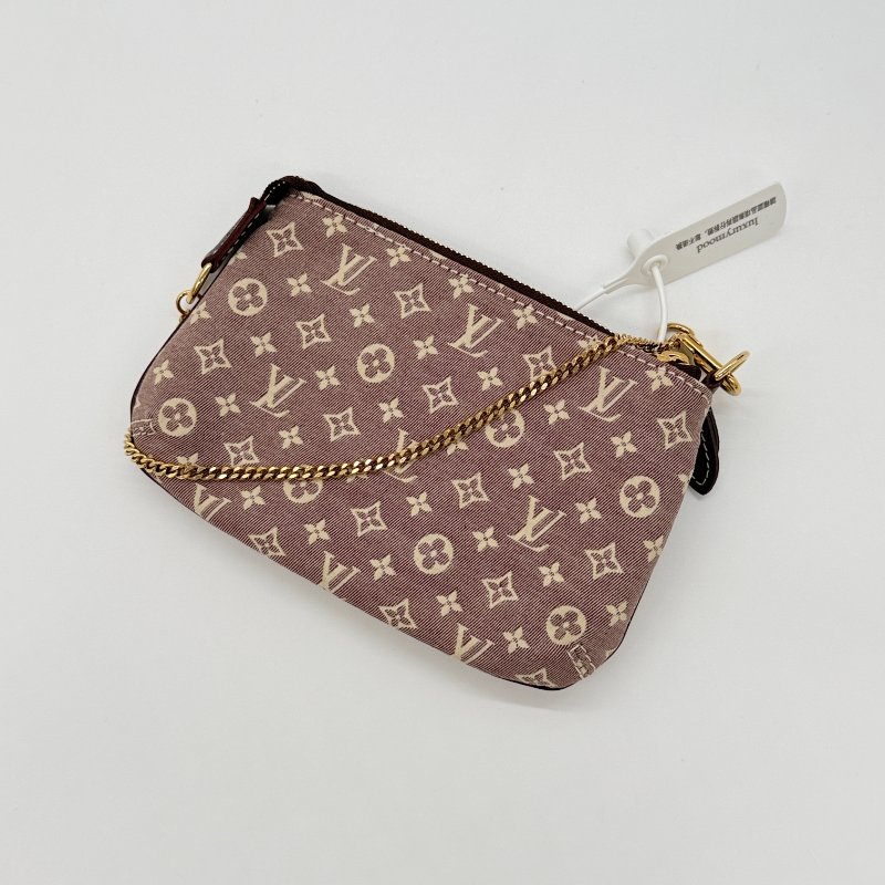 LOUIS VUITTON 路易威登 樹莓粉色 經典花紋 牛仔布 迷你麻將包 手拿包 鏈條包-1