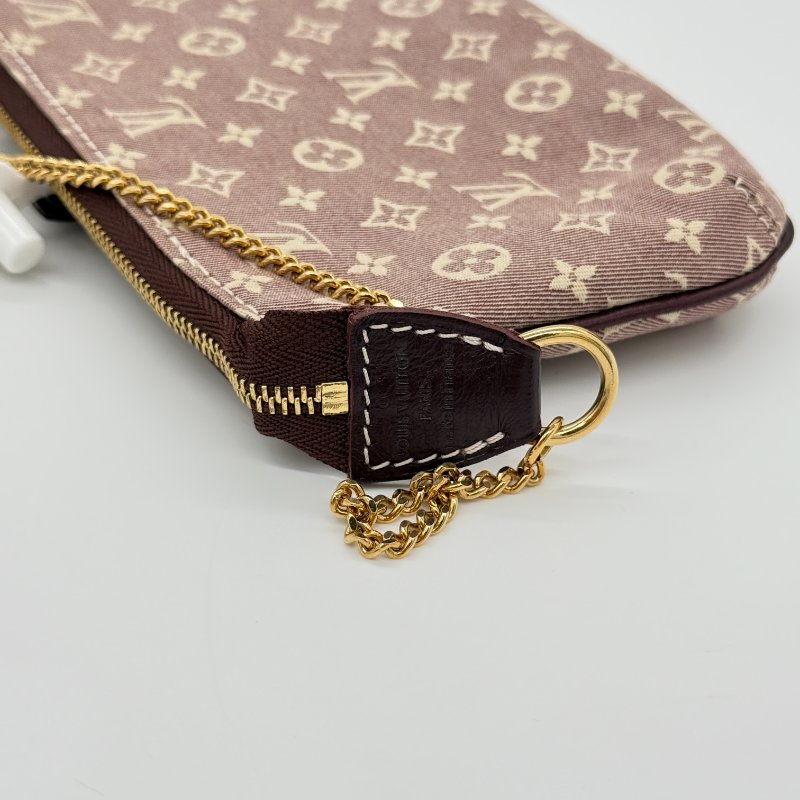 LOUIS VUITTON 路易威登 樹莓粉色 經典花紋 牛仔布 迷你麻將包 手拿包 鏈條包-4