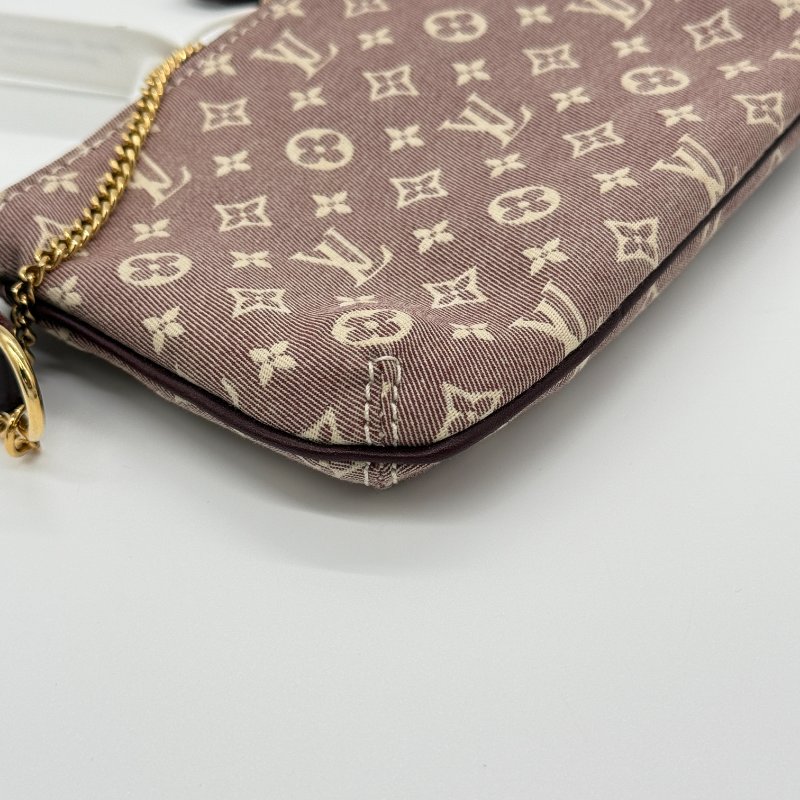 LOUIS VUITTON 路易威登 樹莓粉色 經典花紋 牛仔布 迷你麻將包 手拿包 鏈條包-5