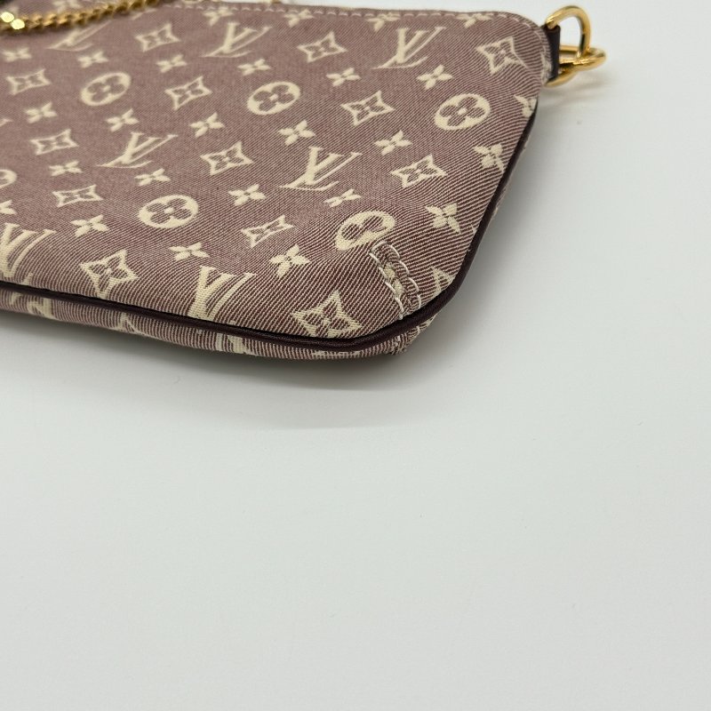 LOUIS VUITTON 路易威登 樹莓粉色 經典花紋 牛仔布 迷你麻將包 手拿包 鏈條包-6