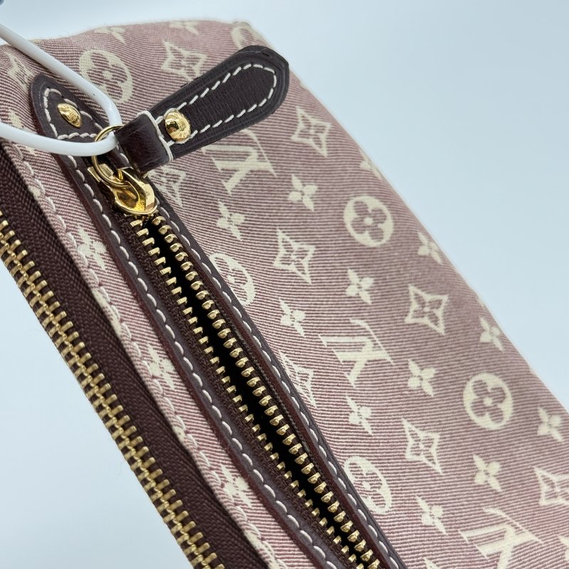 LOUIS VUITTON 路易威登 樹莓粉色 經典花紋 牛仔布 迷你麻將包 手拿包 鏈條包-7