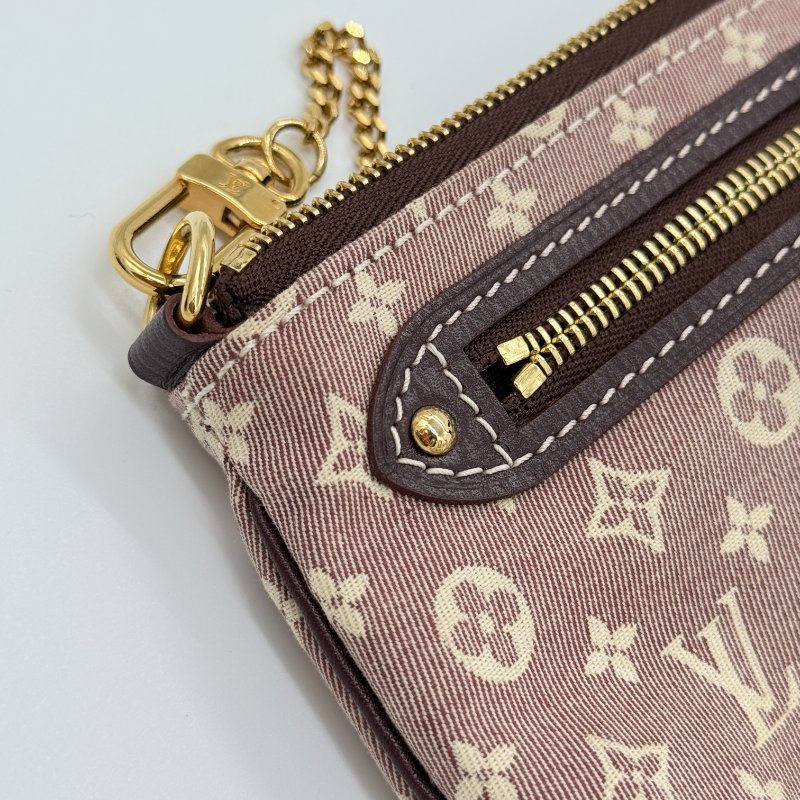 LOUIS VUITTON 路易威登 樹莓粉色 經典花紋 牛仔布 迷你麻將包 手拿包 鏈條包-8