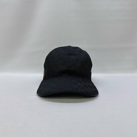 GUCCI GG帆布織帶黑花棒球帽