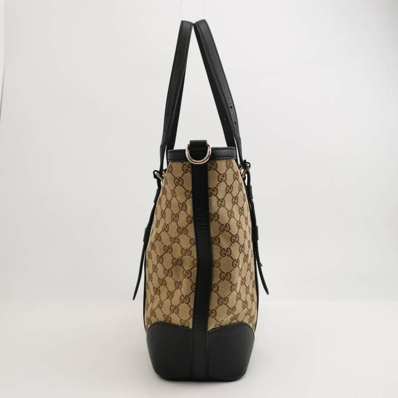 Gucci 牛皮 帆布 雙G 老花 皮標 Logo 手提包 單肩包-2