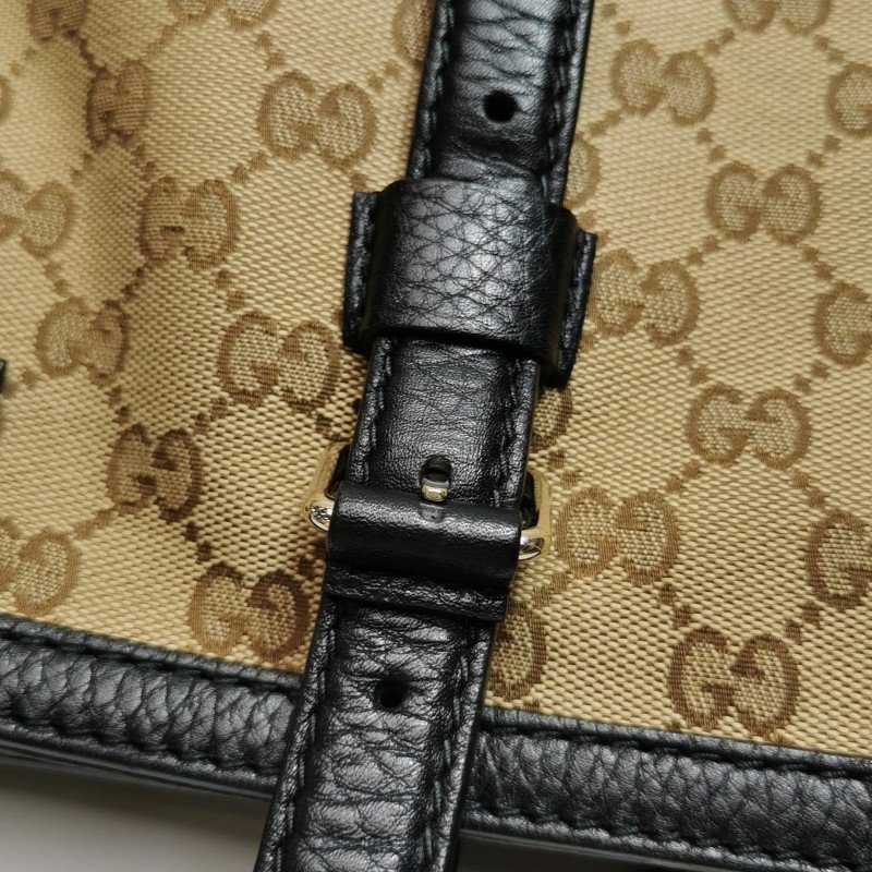Gucci 牛皮 帆布 雙G 老花 皮標 Logo 手提包 單肩包-10