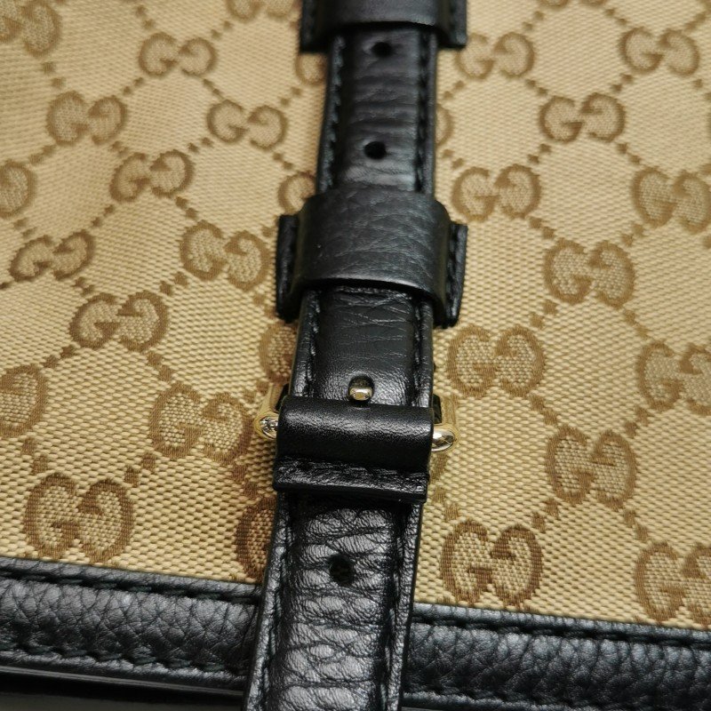 Gucci 牛皮 帆布 雙G 老花 皮標 Logo 手提包 單肩包-11