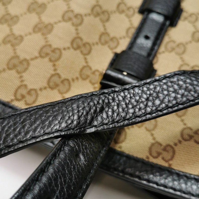 Gucci 牛皮 帆布 雙G 老花 皮標 Logo 手提包 單肩包-12
