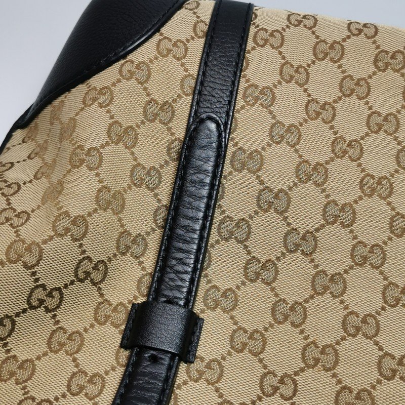 Gucci 牛皮 帆布 雙G 老花 皮標 Logo 手提包 單肩包-13
