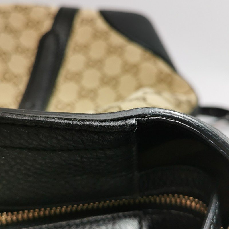 Gucci 牛皮 帆布 雙G 老花 皮標 Logo 手提包 單肩包-14