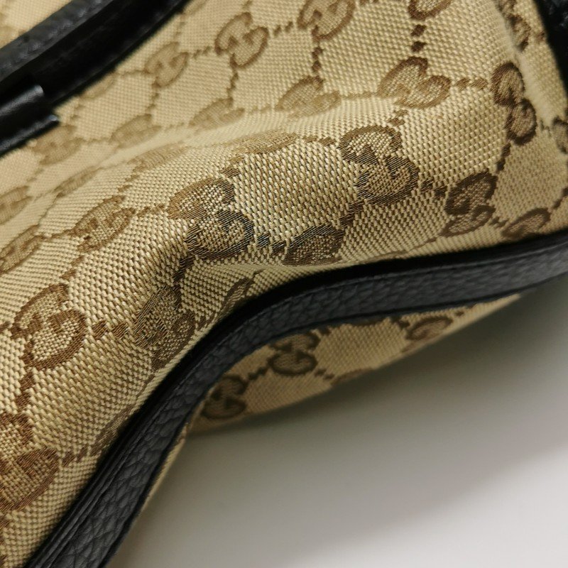 Gucci 牛皮 帆布 雙G 老花 皮標 Logo 手提包 單肩包-16