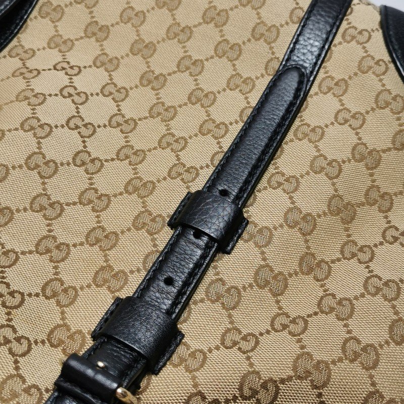 Gucci 牛皮 帆布 雙G 老花 皮標 Logo 手提包 單肩包-19