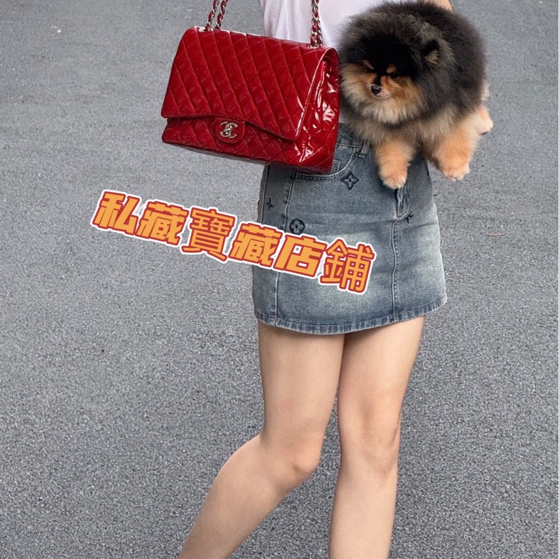Chanel紅銀漆皮cf maxi單肩包 14開 尺寸23*33*10cm-1