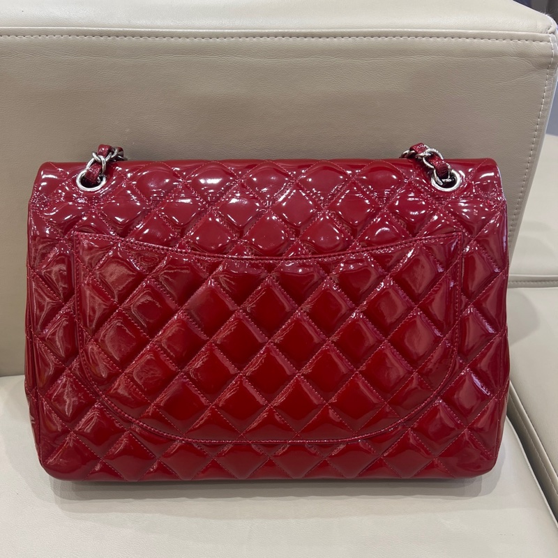 Chanel紅銀漆皮cf maxi單肩包 14開 尺寸23*33*10cm-2