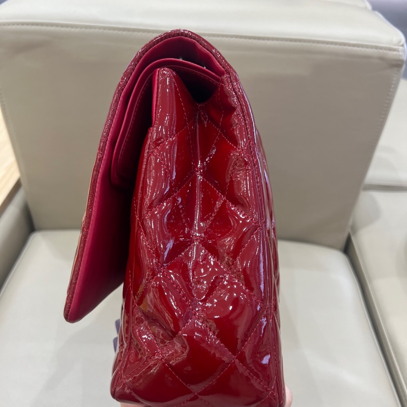 Chanel紅銀漆皮cf maxi單肩包 14開 尺寸23*33*10cm-5