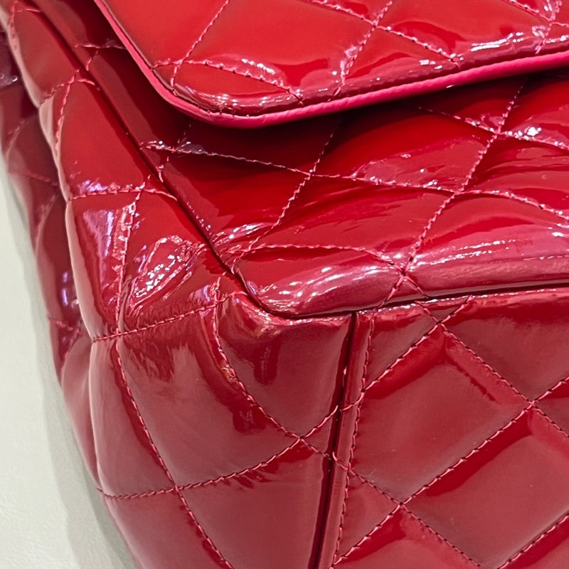 Chanel紅銀漆皮cf maxi單肩包 14開 尺寸23*33*10cm-7