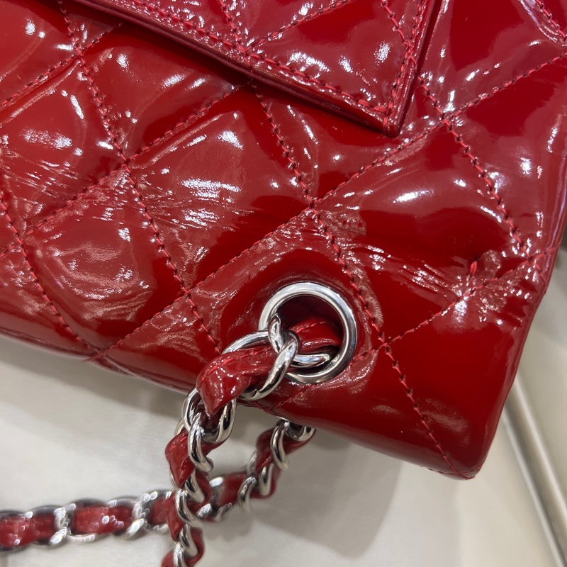 Chanel紅銀漆皮cf maxi單肩包 14開 尺寸23*33*10cm-10