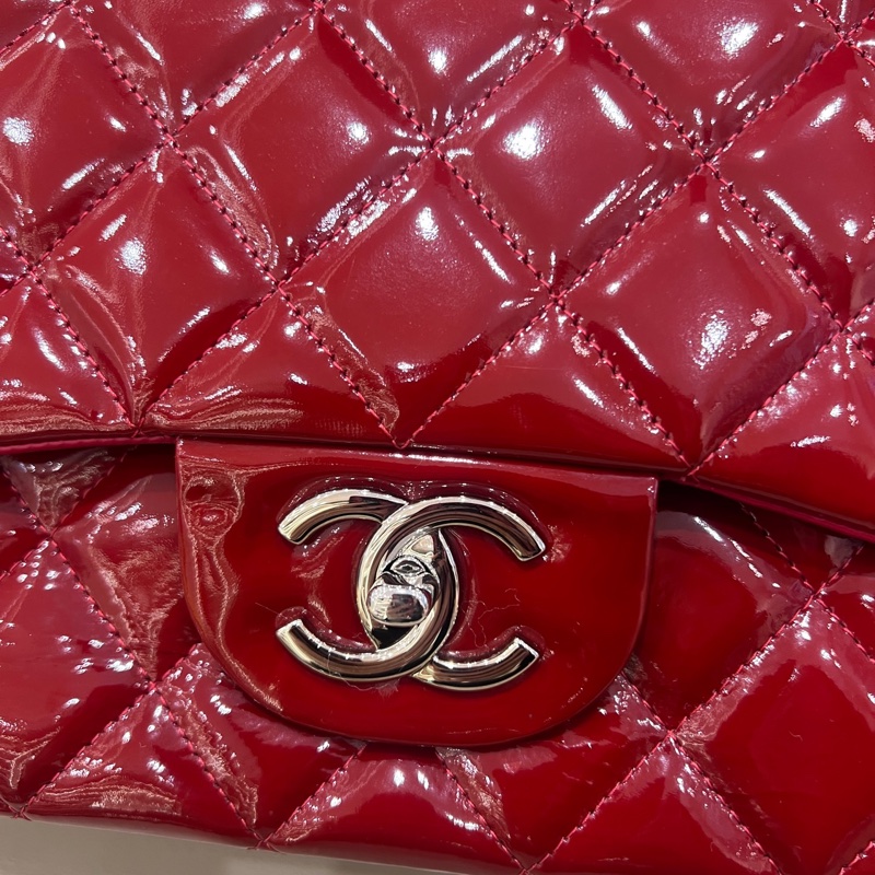 Chanel紅銀漆皮cf maxi單肩包 14開 尺寸23*33*10cm-12