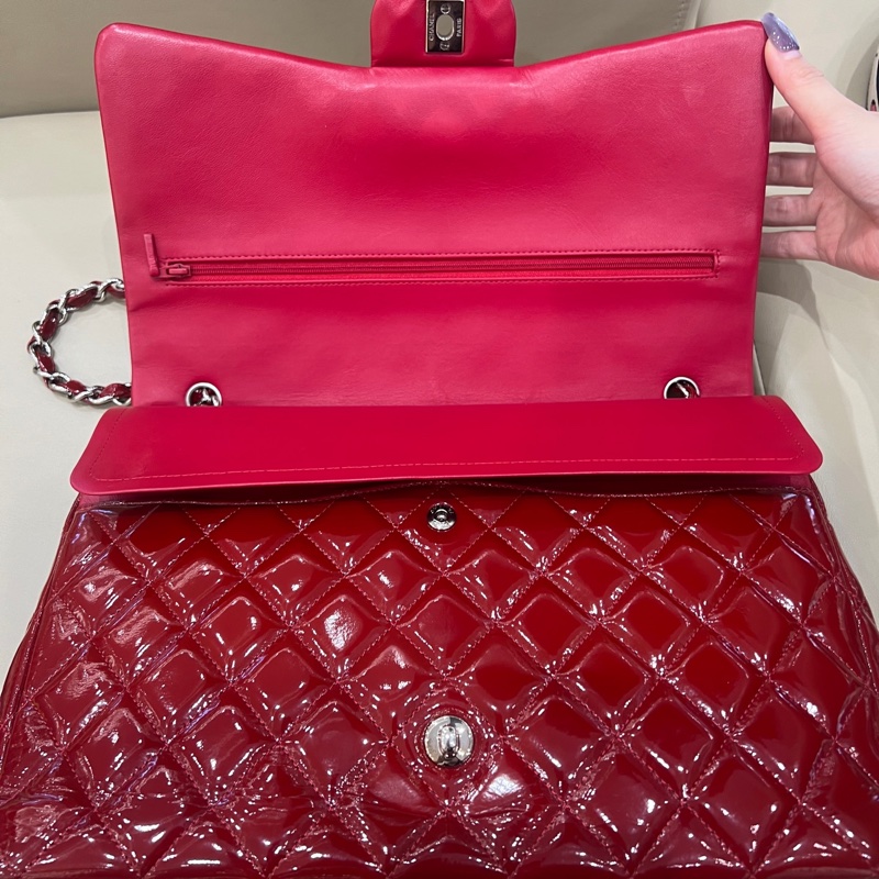 Chanel紅銀漆皮cf maxi單肩包 14開 尺寸23*33*10cm-13