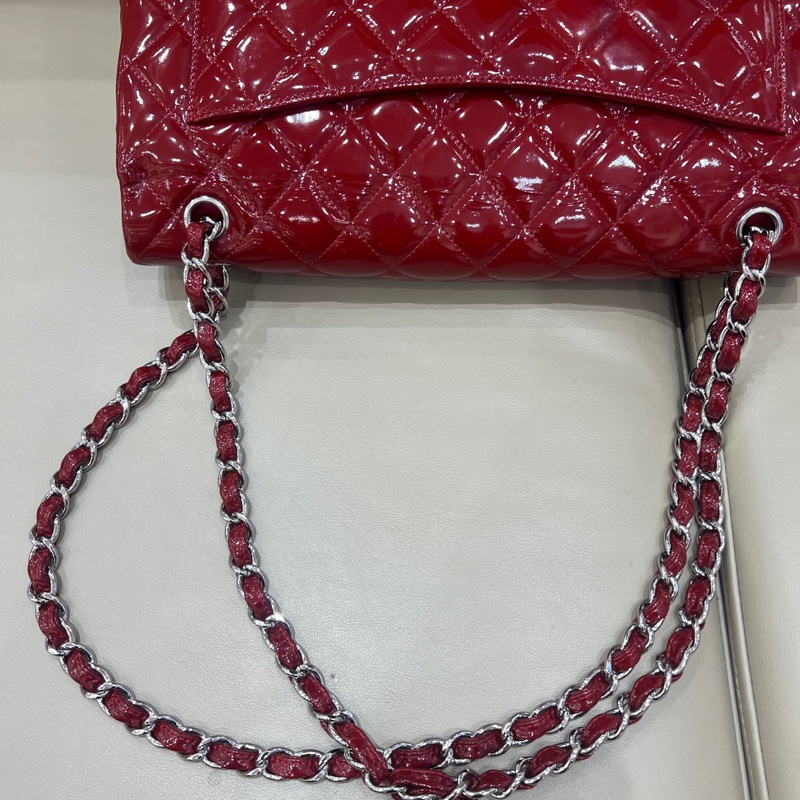 Chanel紅銀漆皮cf maxi單肩包 14開 尺寸23*33*10cm-15