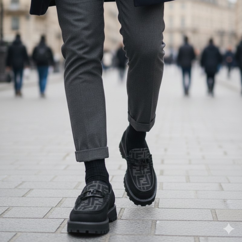 【8成新】㊣✨ FENDI✨**尺寸：8**(附盒子/防塵袋)芬迪 老花 皮革 帆布  厚底 增高 樂福鞋 懶人鞋 皮鞋/雙F/二手包/二手精品/保證正品-37