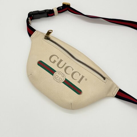 GUCCI 白色牛皮 經典Logo Mini 腰包