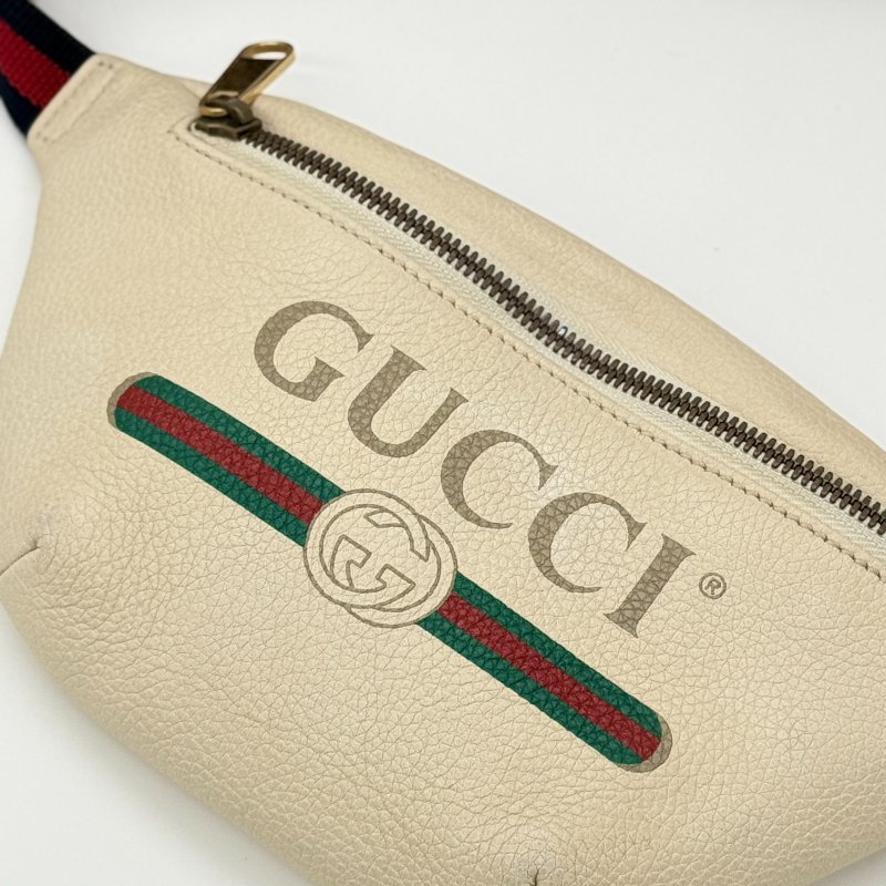 GUCCI 白色牛皮 經典Logo Mini 腰包-4