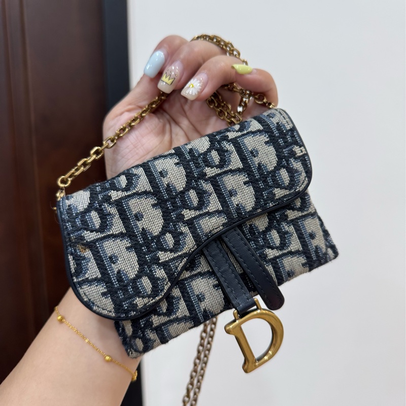 Dior 迪奧 Saddle Nano Pouch mini WOC 皮夾 皮包 短夾 錢包 零錢包 斜背包 肩背包-0