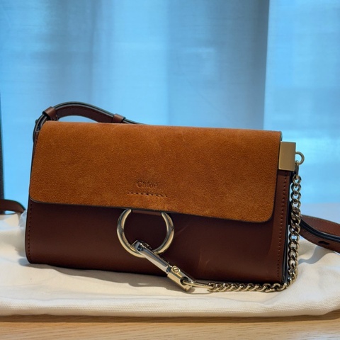 see by chloe 鏈條woc 橘色麂皮牛皮拼接 chloe’