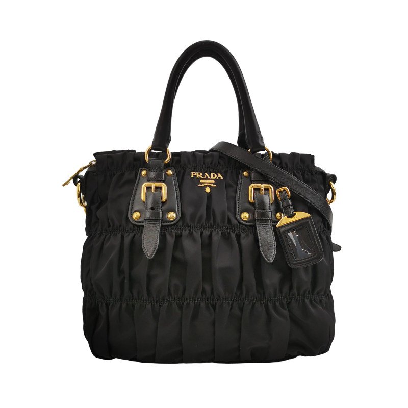 Prada Gaufre 羊皮 尼龍布 純色 字母 Logo 褶皺 斜挎包 單肩包-0