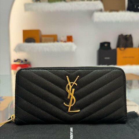 *SHIHNA名牌精品* YSL Monogram 魚子醬 金logo 拉鍊長夾