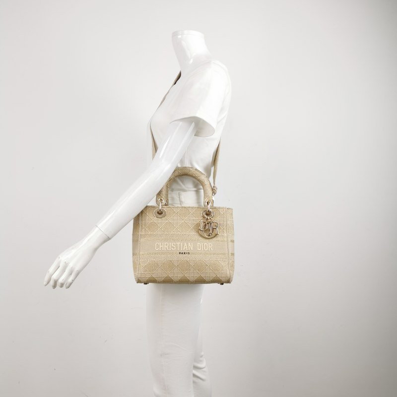Dior Lady Christine Dior 戴妃包 中號 帆布 字母 Logo 斜背包 單肩包-1