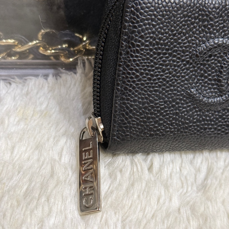 未使用品🏅98新✨香奈兒chanel荔枝皮 黑銀 小錢包 零錢包 卡夾 拉鏈錢包-1
