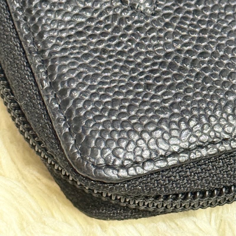 未使用品🏅98新✨香奈兒chanel荔枝皮 黑銀 小錢包 零錢包 卡夾 拉鏈錢包-2