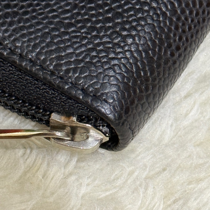 未使用品🏅98新✨香奈兒chanel荔枝皮 黑銀 小錢包 零錢包 卡夾 拉鏈錢包-3