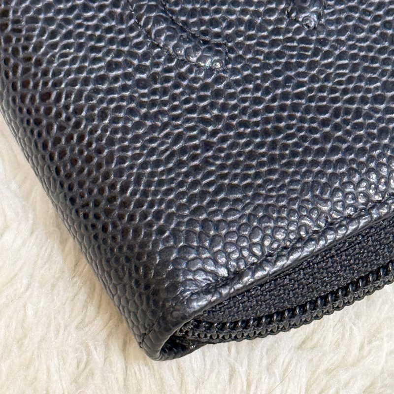 未使用品🏅98新✨香奈兒chanel荔枝皮 黑銀 小錢包 零錢包 卡夾 拉鏈錢包-4