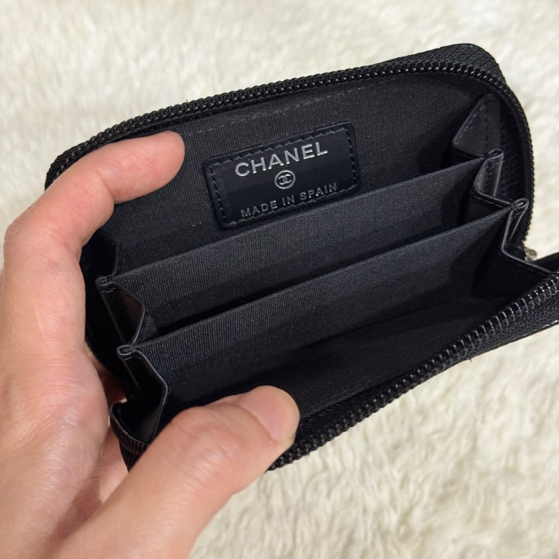 未使用品🏅98新✨香奈兒chanel荔枝皮 黑銀 小錢包 零錢包 卡夾 拉鏈錢包-8