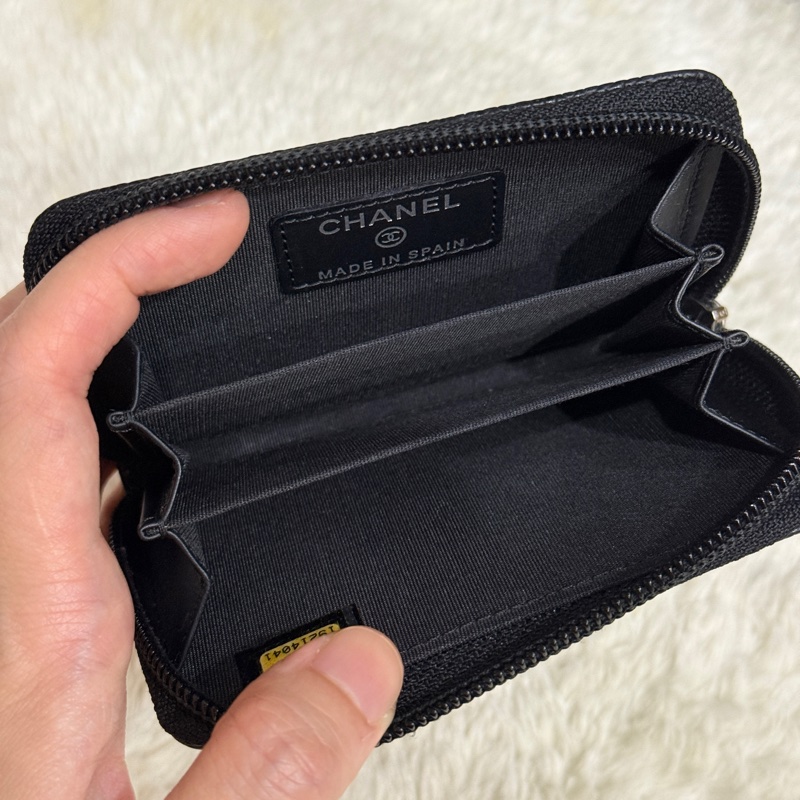 未使用品🏅98新✨香奈兒chanel荔枝皮 黑銀 小錢包 零錢包 卡夾 拉鏈錢包-9